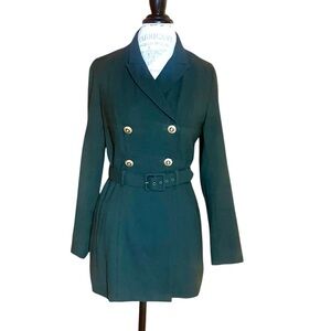 Rina Rossi Wool Forest Green Military Style Double Breasted Belted Jacket Sz 8